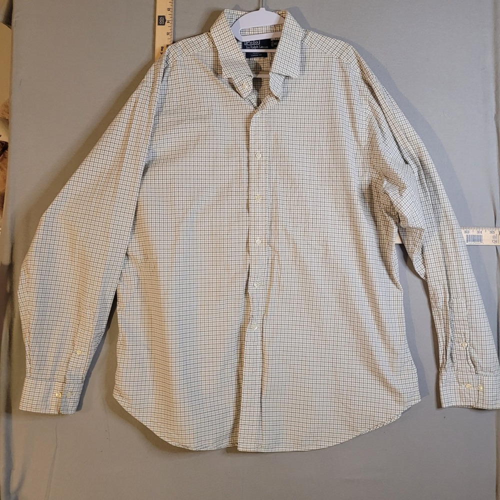 Polo Ralph Lauren Regent Classic Fit Mens XXL Plaid Button Down Shirt Green Tan